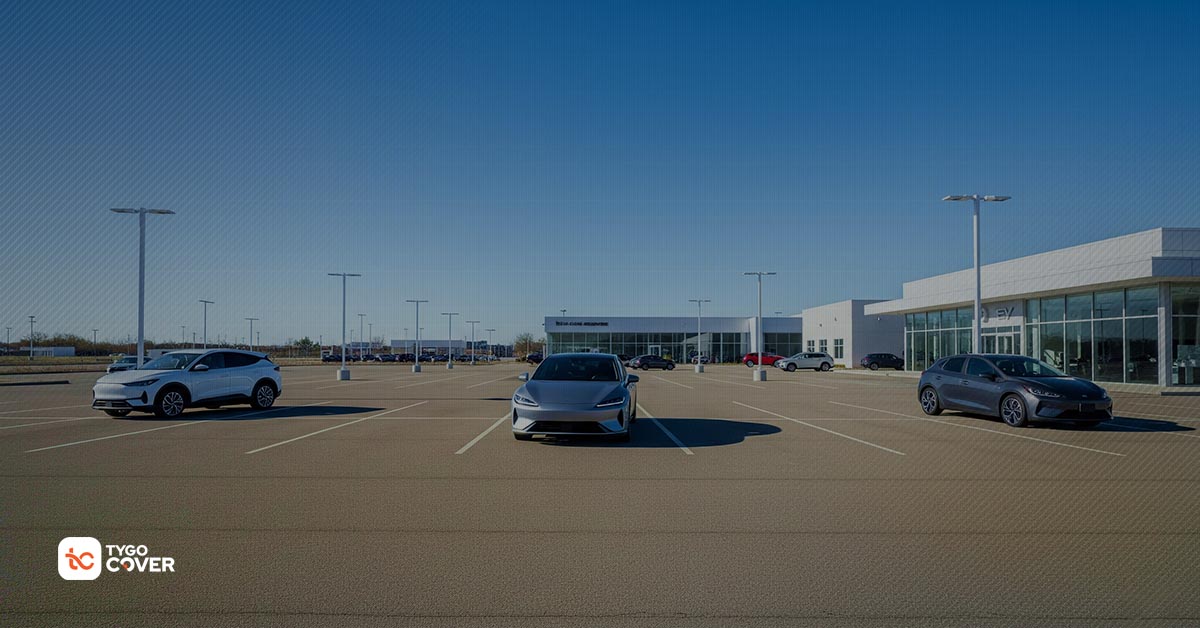 Impact of the chip shortage on the US auto industry seen in an empty car lot.