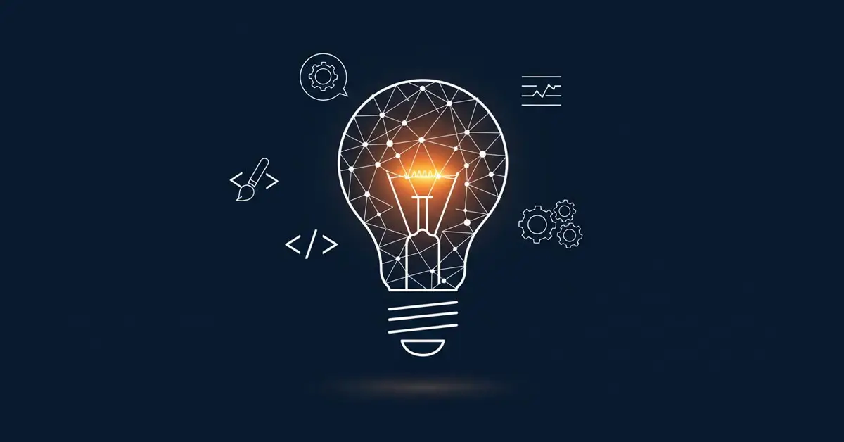 A lightbulb made of code symbols, representing the creative and logical benefits of learning to code for beginners.