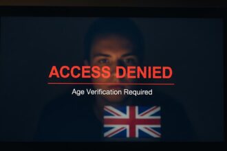 A computer screen showing a UK online age verification prompt, illustrating the new rules from the Online Safety Act and raising digital privacy concerns.