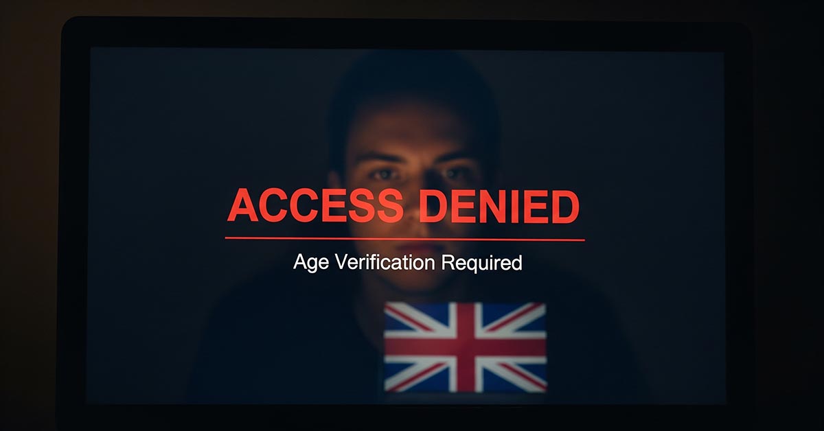 A computer screen showing a UK online age verification prompt, illustrating the new rules from the Online Safety Act and raising digital privacy concerns.