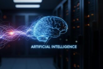 A graphic showing a neural network, explaining what is artificial intelligence.