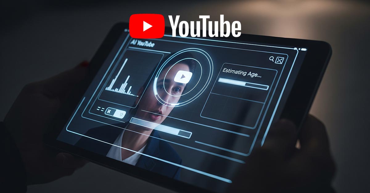 A user's view of a tablet with a YouTube AI age estimation interface, illustrating the new trend in online child safety and digital privacy.