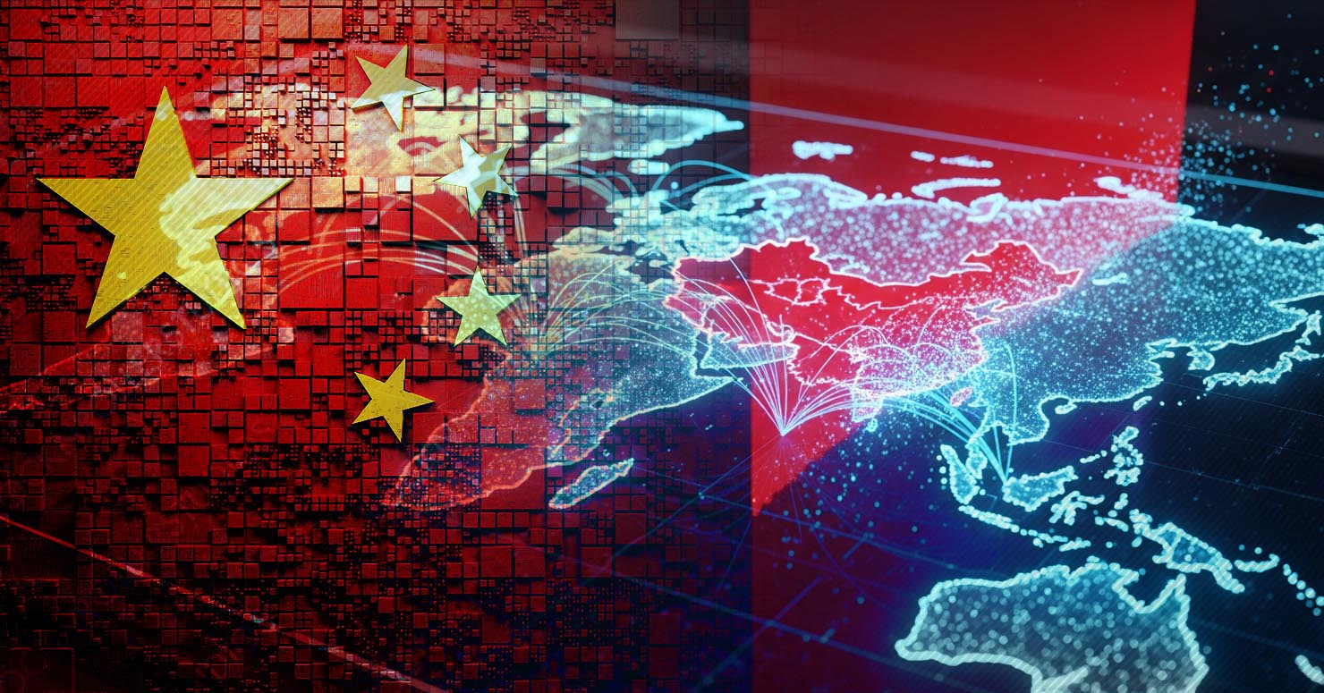 A map of China with a digital wall around it, representing the China internet outage test.