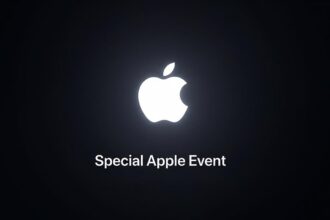 The official Apple logo on a dark background with the confirmed iPhone 17 launch date below it.