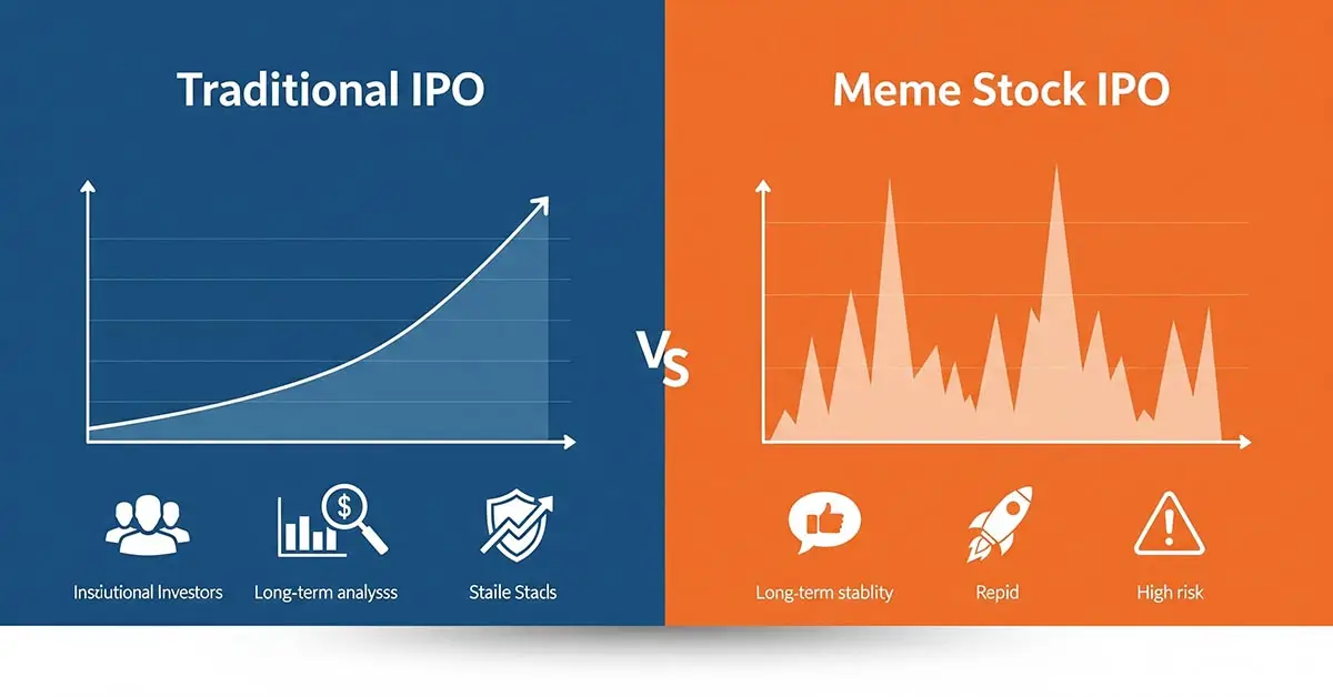 Startup exit strategies comparison chart showing traditional vs meme stock influenced IPO patterns