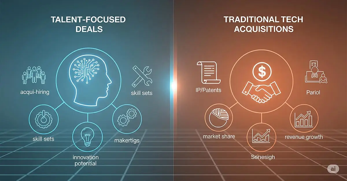 AI startup acquisition trends showing talent-focused deals vs traditional technology acquisitions in 2025