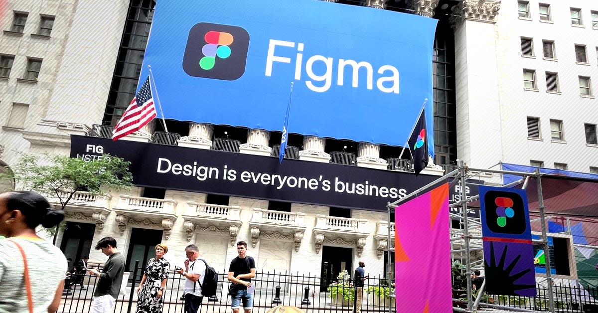 Figma IPO success celebration with stock price volatility chart showing meme stock behavior patterns