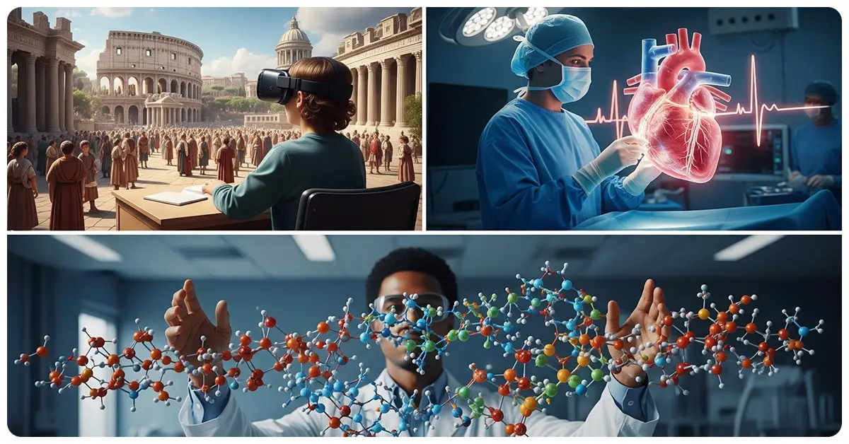 Multiple applications of Genie 3 AI including education, training, and research environments