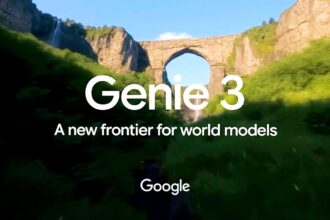Google Genie 3 AI model interface showing real-time interactive game generation from text prompts