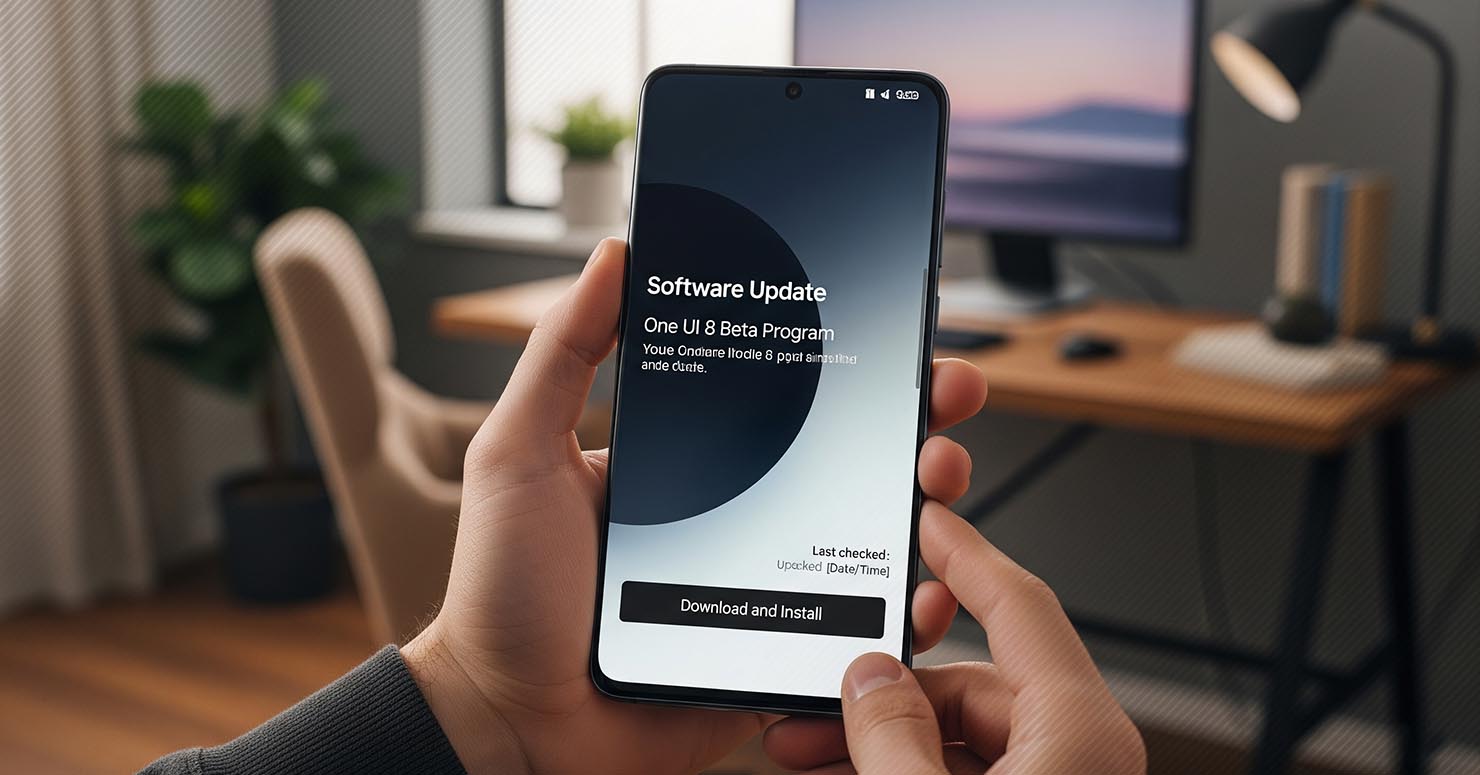 A Samsung Galaxy phone showing the software update screen for the One UI 8 beta installation.