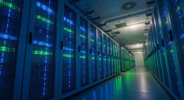 A massive data center with servers, meta ai hiring freeze