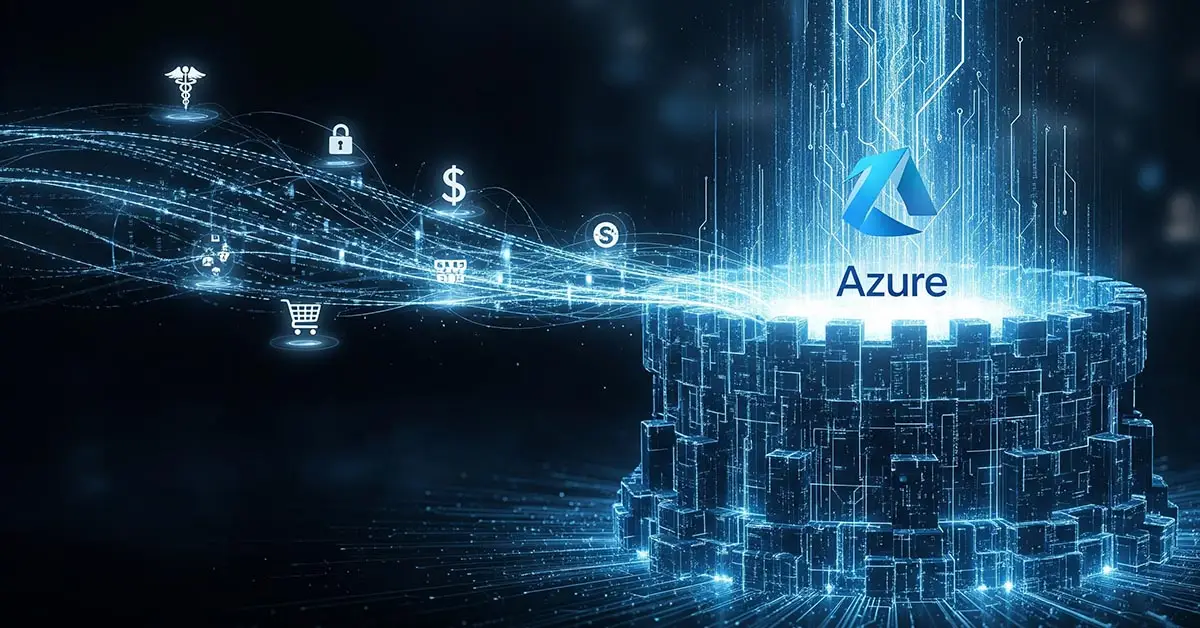 Conceptual image of a secure Azure cloud fortress, symbolizing the trust businesses have in Microsoft for their AI workloads and Copilot strategy.