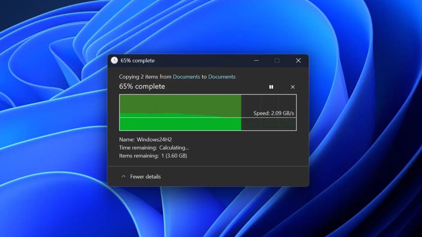 The file copy window is finally getting a dark theme.