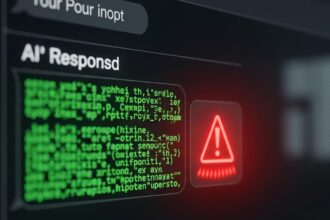 A chatbot interface displaying malicious code, symbolizing the threat of AI-assisted cybercrime.