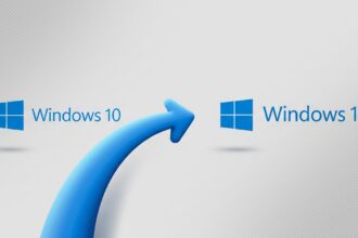 The Windows 10 logo transitioning into the Windows 11 logo with an arrow, symbolizing the guide to upgrade Windows 10 to Windows 11.