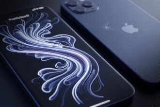 An older iPhone 12 next to a futuristic, rumored iPhone 17, with the main difference being the smooth iPhone 17 ProMotion display.