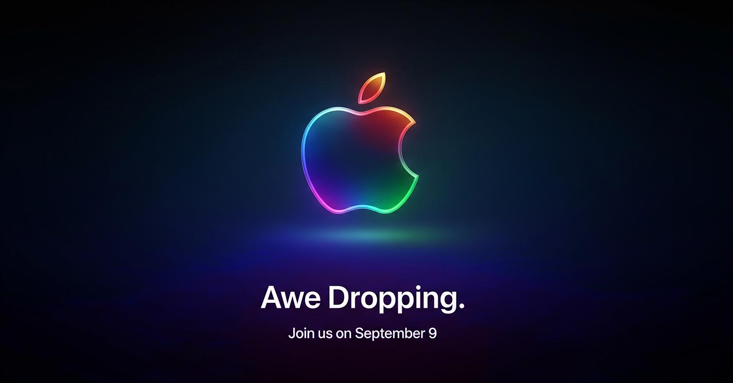The official Apple "Awe Dropping" event graphic, confirming the iPhone 17 release date event.