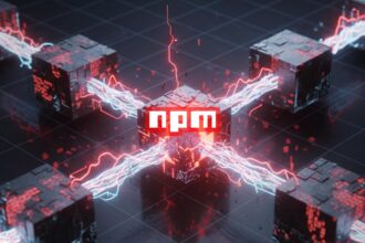 A broken link in a digital supply chain, symbolizing the npm supply chain attack.