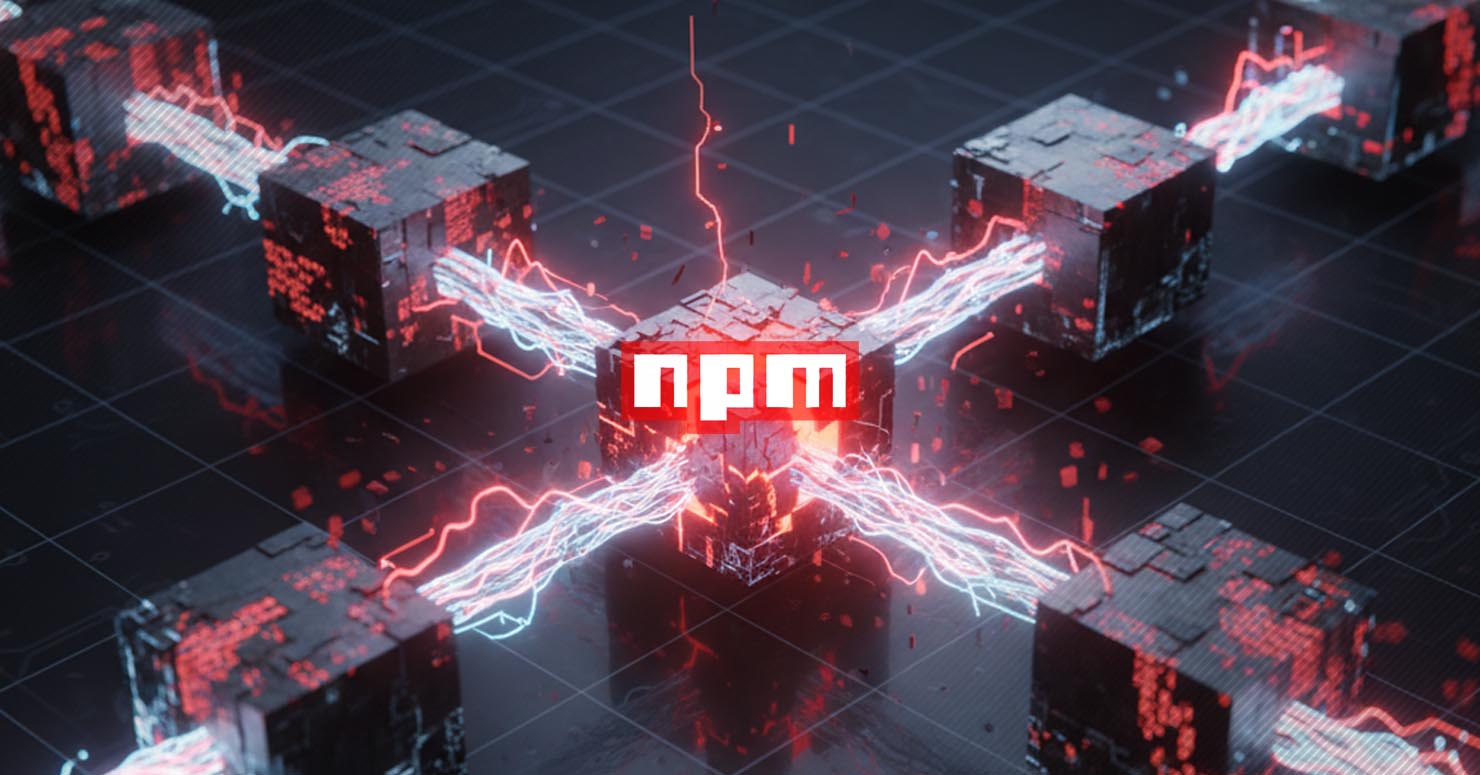 A broken link in a digital supply chain, symbolizing the npm supply chain attack.