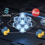 Logos of the top 5 programming languages for Web3 arranged around a blockchain icon.