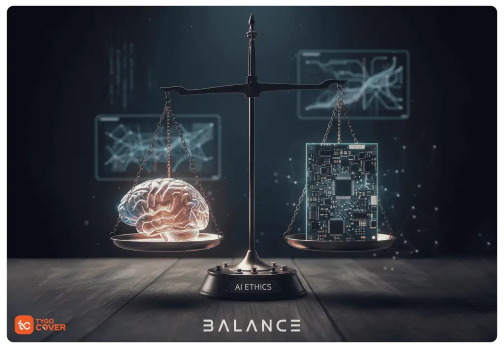 A balanced scale representing AI ethics, a key debate in artificial intelligence.