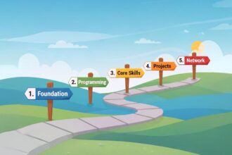 A 5-step roadmap showing how to start a career in AI.