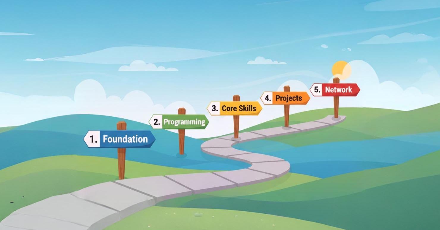 A 5-step roadmap showing how to start a career in AI.