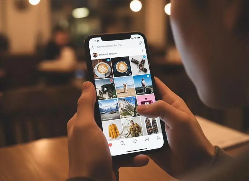 A user scrolling through their personalized social media feed on a smartphone.