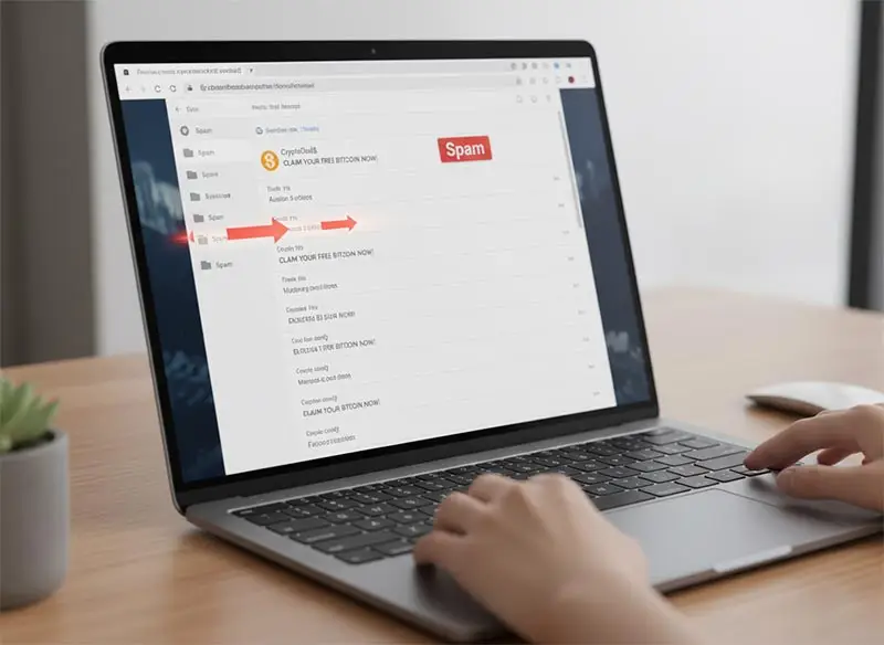An AI spam filter automatically moving a junk email into the spam folder.
