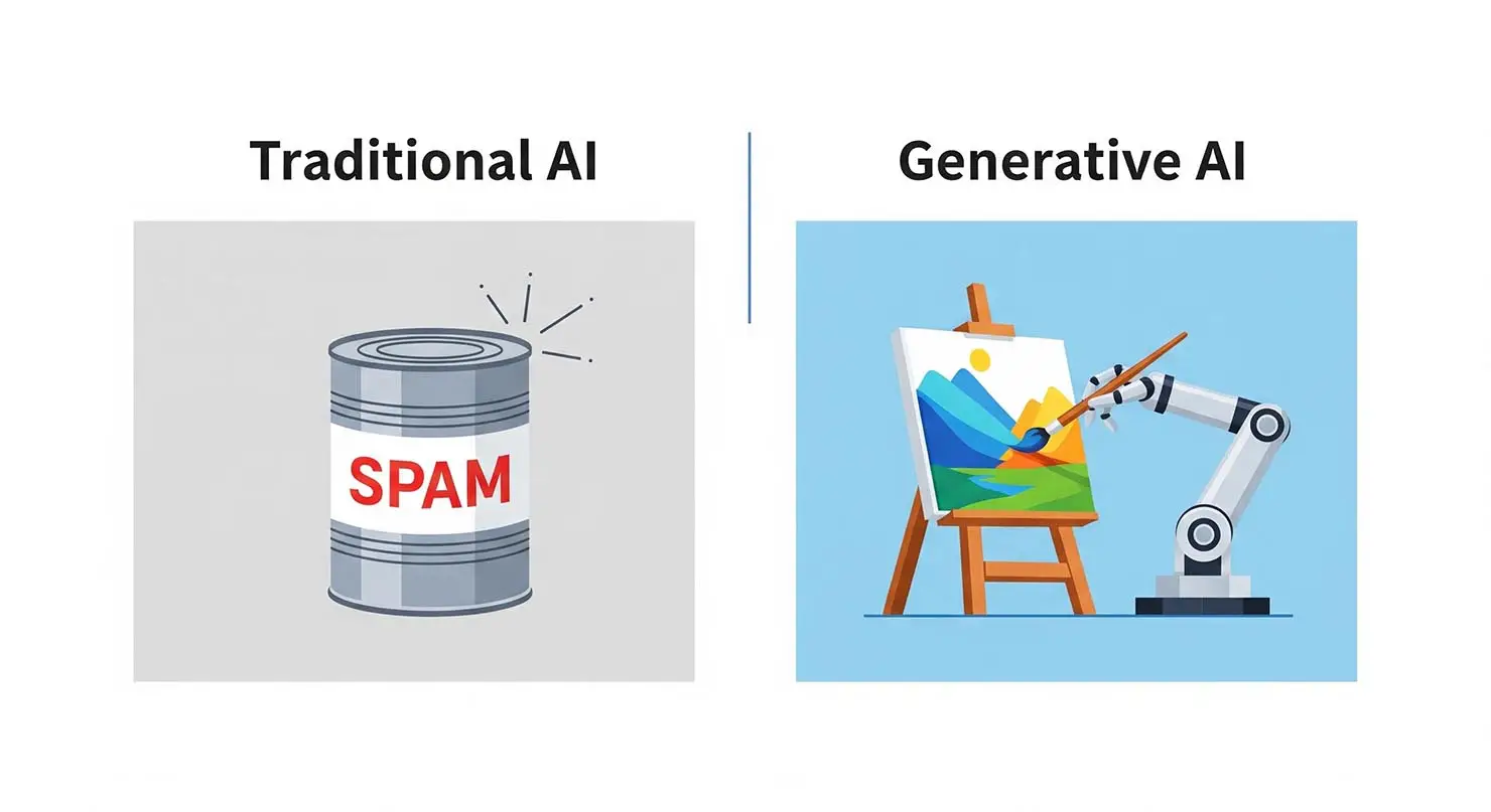 A diagram explaining generative AI vs AI, demonstrating what is Generative AI