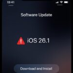 The Apple iOS 26.1 update on an iPhone screen.
